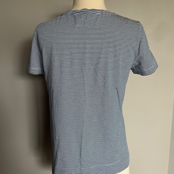 Lafayette 148 Kim Cotton Mini Stripe Roundneck Casual T-Shirt Top White Teal - Picture 5 of 13